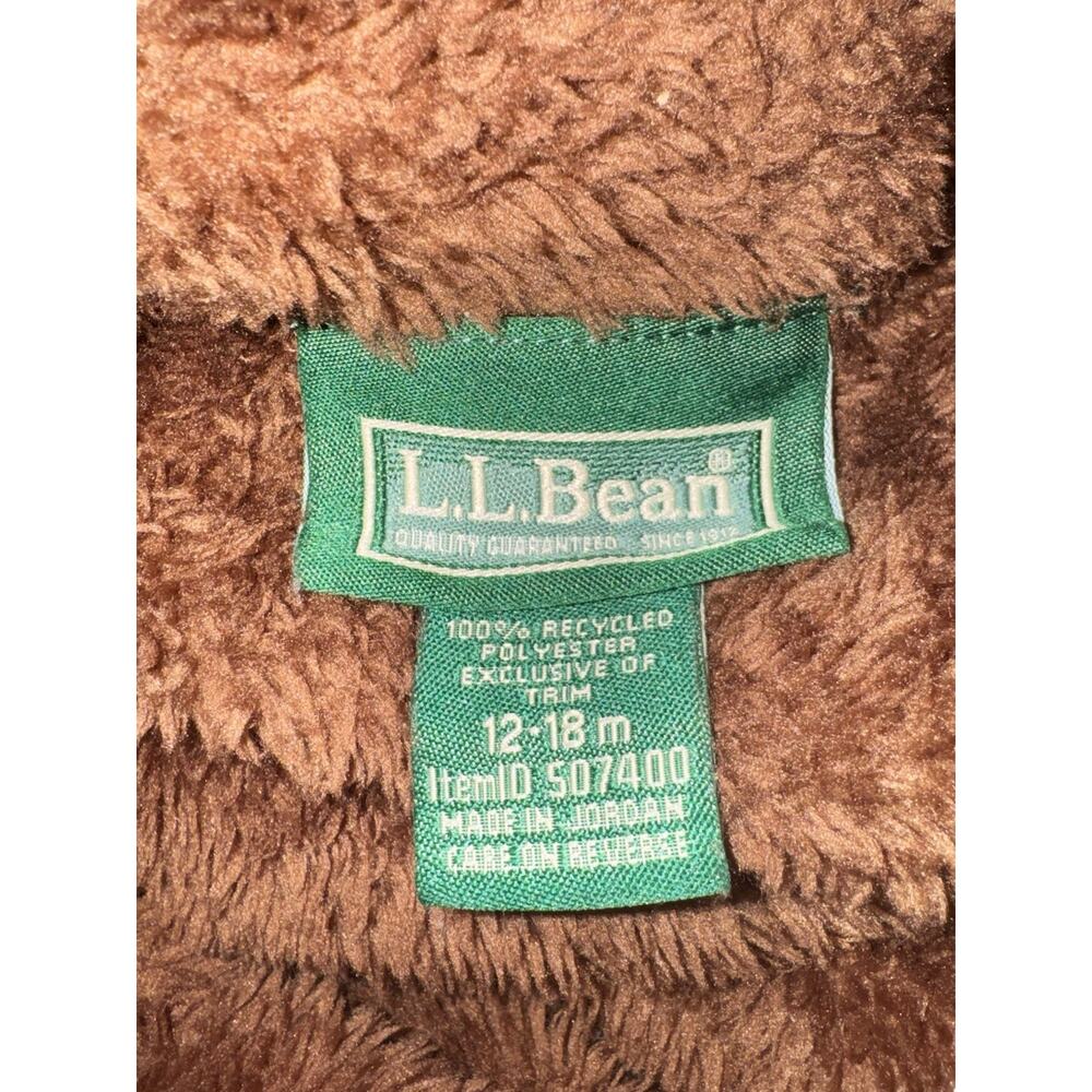 L.L. Bean Baby Hi Pile Fleece Bunting 12-18M Cozy Brown Bear Hood Zip Snowsuit - Picture 5 of 7